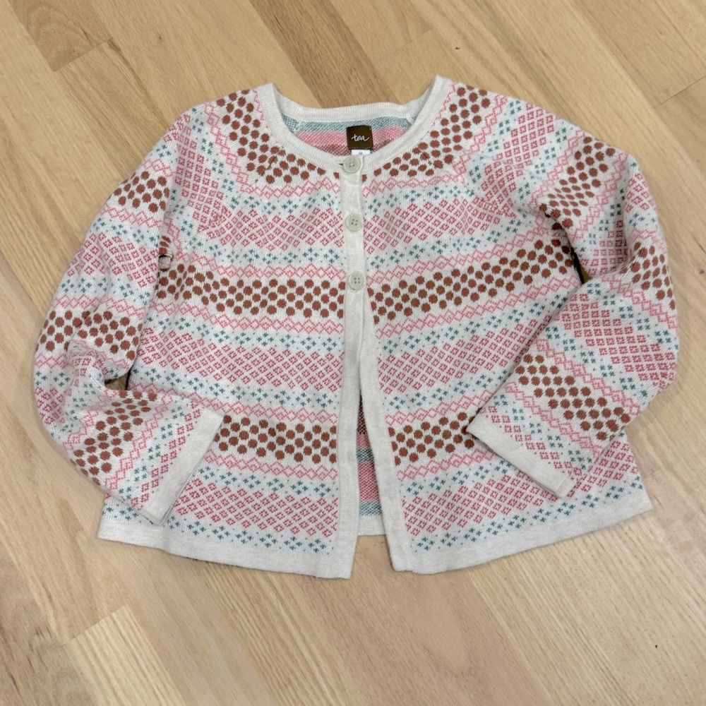 Tea Collection Knitted Cotton Cardigan Sweater Size M 6-7